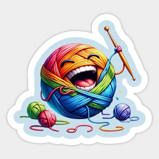 A laughing ball of yarn that is crocheting! Sticker